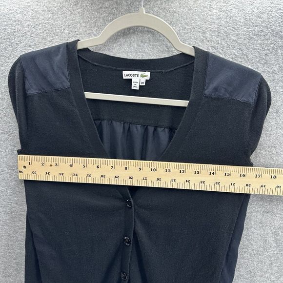 Lacoste Womens Cardigan Size 36 Black Button Up Long Sleeve Sweater - Picture 8 of 12